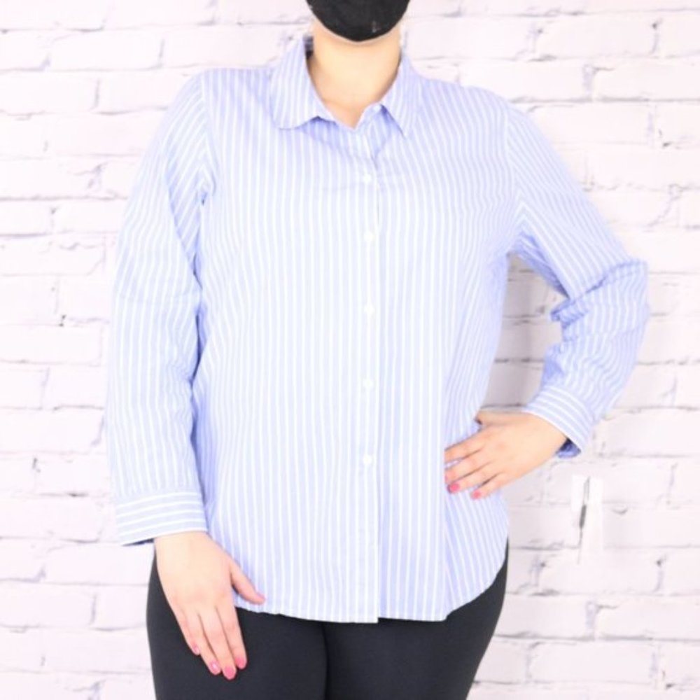 NWT Calvin Klein blue white pinstripe blouse R3